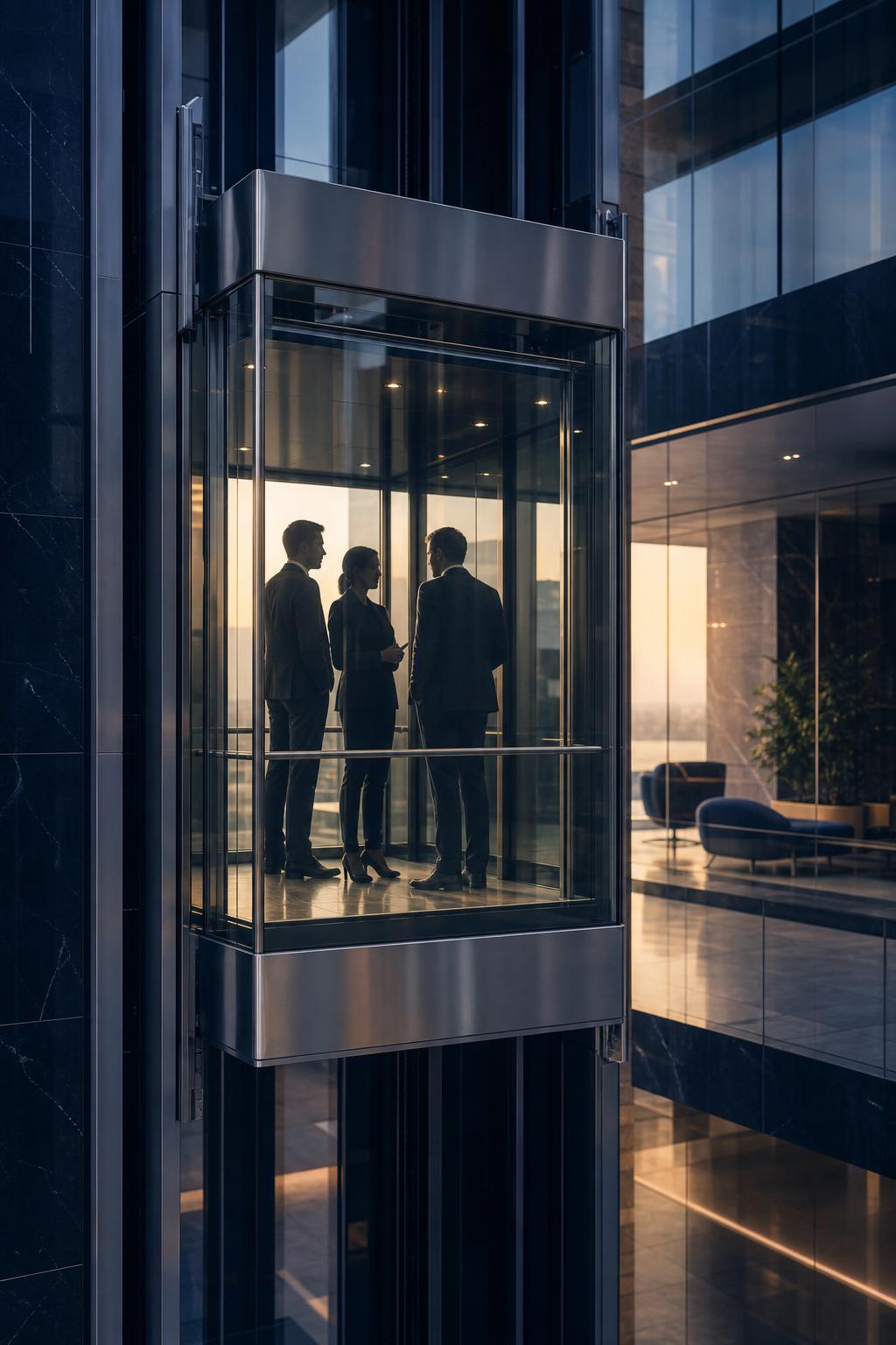 Professionals in een glazen lift — groei en vooruitgang